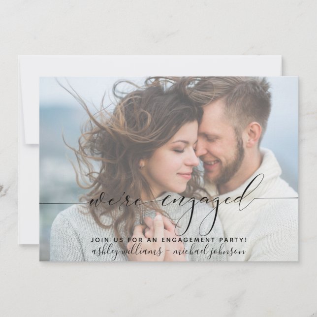 Modern We're Engaged Photo Engagement Party Invite (Front)