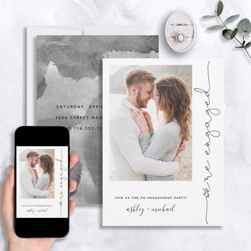 Modern Were Engaged Script Type Photo Invitation