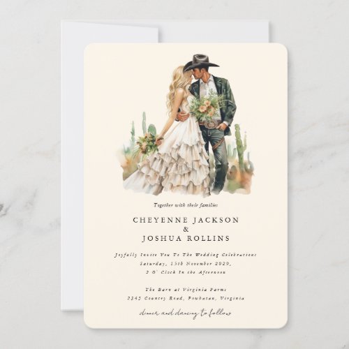 Modern Western Boho Couple Desert Wedding  Invitation