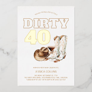 Modern Western Country Cowgirl 40th Birthday Party Foil Invitation