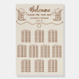 Modern Western Cowboy Brown Wedding Seating Chart Foam Board