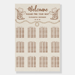 Modern Western Cowboy Brown Wedding Seating Chart Foam Board