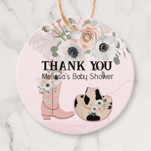 Modern Western Cowgirl Pink Boots Hat Custom Favor Tags