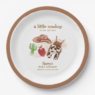 Modern Western Desert Cactus Cowboy Baby Shower Paper Plates