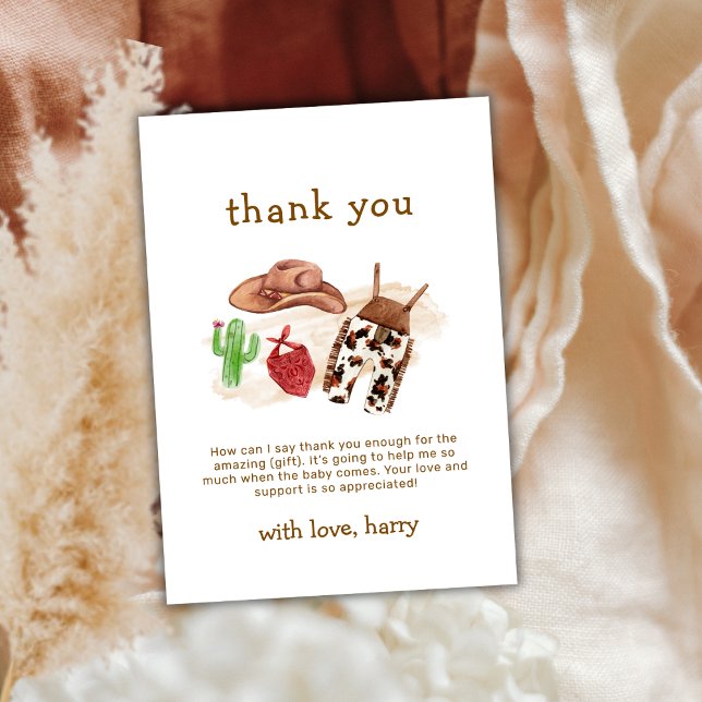 Modern Western Desert Cactus Cowboy Baby Shower  Thank You Card (Modern Western Desert Cactus Cowboy Baby Shower Thank You Card)