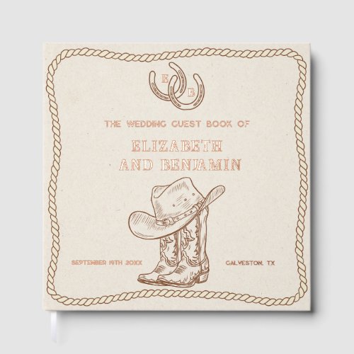 Modern Western Horseshoe Initials Cowboy Wedding Foil Guest Book