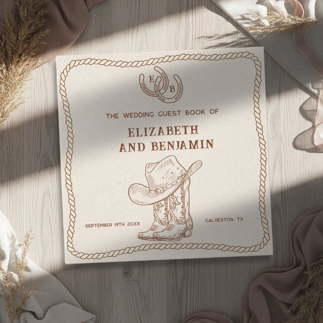 Modern Western Horseshoe Initials Cowboy Wedding Guest Book (Creator Uploaded)