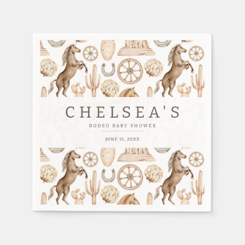 Modern Western Rodeo Watercolor Baby Shower Napkins