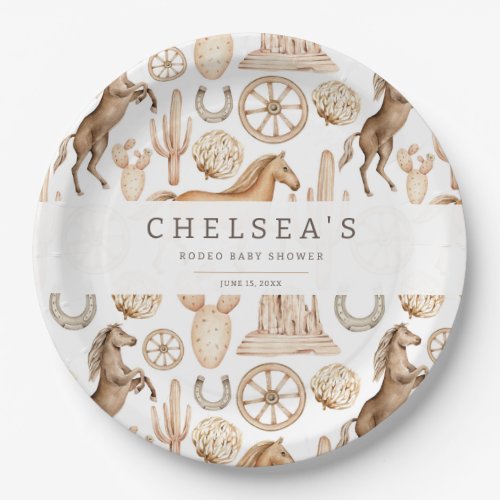 Modern Western Rodeo Watercolor Baby Shower Paper Plates