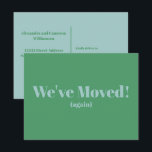 Modern We've Moved New Home Moving | Green Postcard<br><div class="desc">Modern We've Moved New Home Moving Announcement Postcard in Green and Light Blue</div>