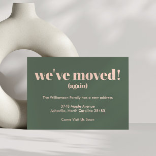 Modern We've Moved New Home Moving Pink Green Announcement