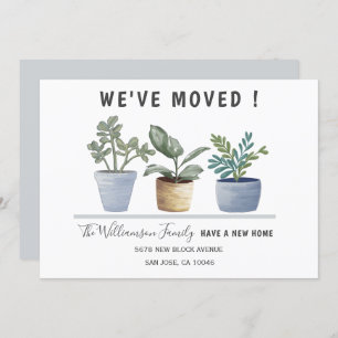 Modern We've Moved Potted Plants Watercolor Announcement