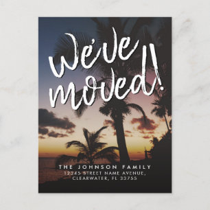 Modern We've Moved Tropical Beach Sunset Moving Announcement Postcard