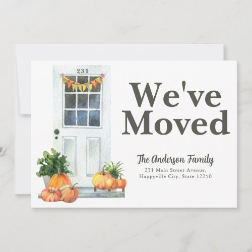 Modern Weve Moved White Door Pumpkin Fall Moving Announcement