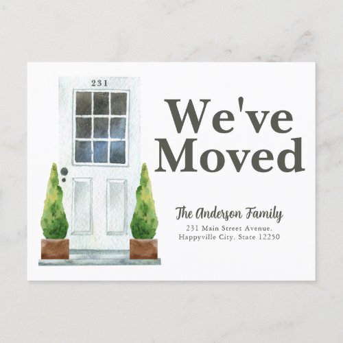 Modern Weve Moved White Front Door Plants Moving Announcement Postcard