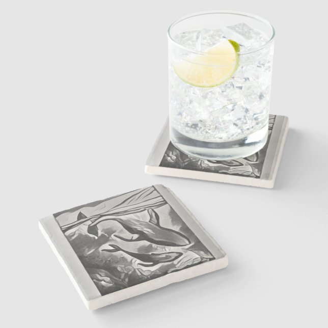 Modern Whale Art Stone Coaster (Side)