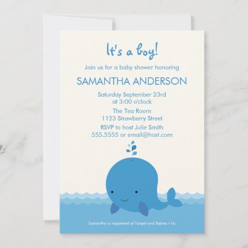 Modern Whale Baby Shower Invitation - Boy