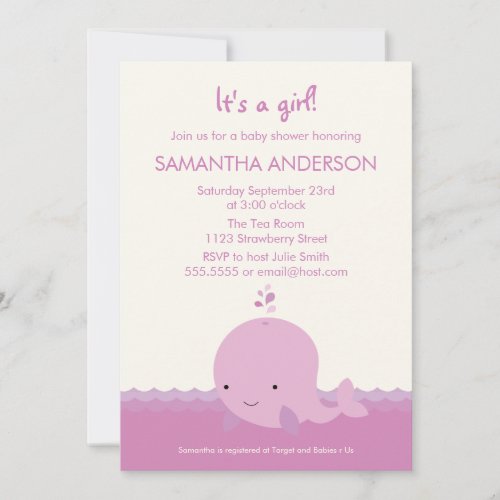 Modern Whale Baby Shower Invitation - Girl