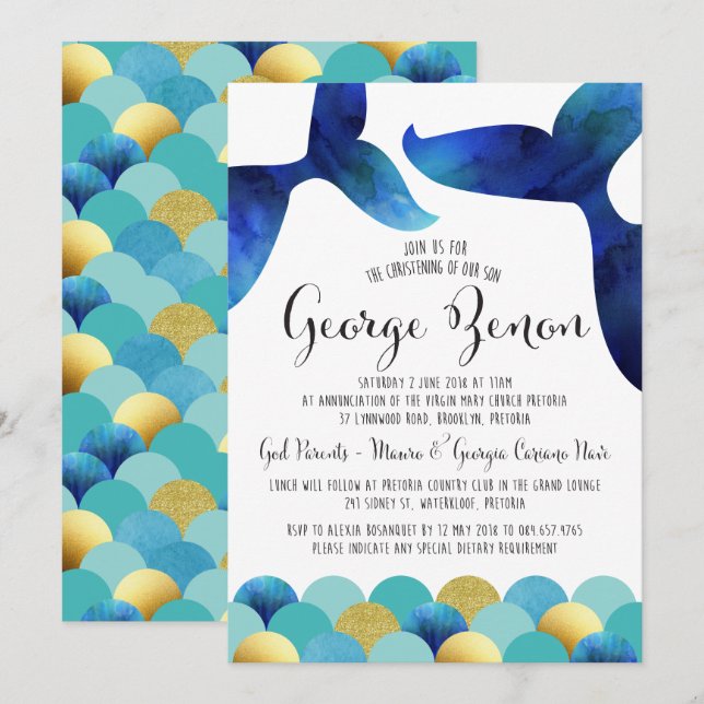 Modern Whale-Inspired Christening Invitation (Front/Back)