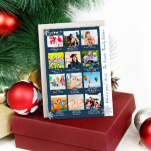 Modern What A Year 12 Photo Collage Blue Christmas Holiday Card