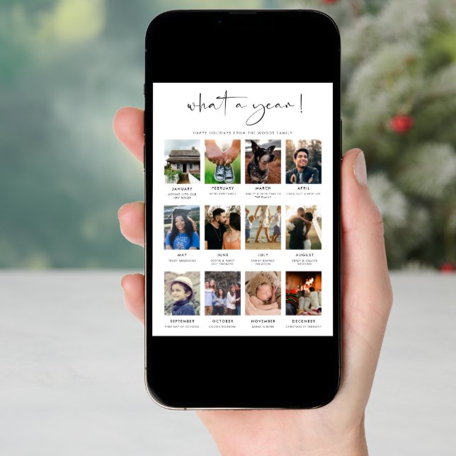 Modern What a Year 12 Photo Review Holiday Card (Front Digital)