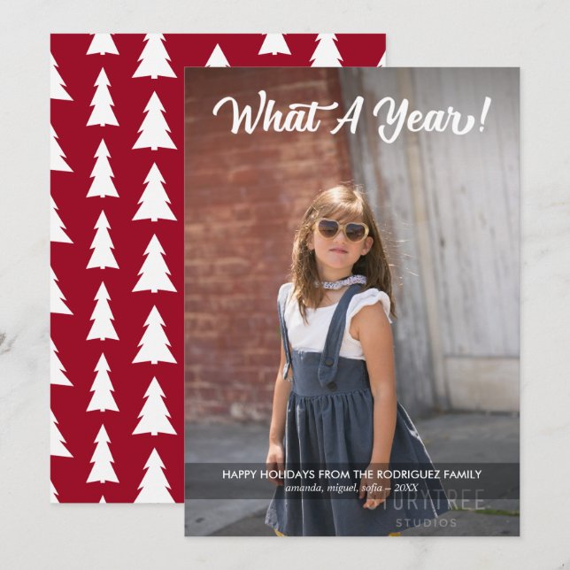Modern What A Year Custom Photo Holiday Card (Front/Back)