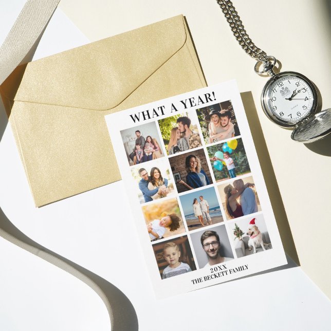 Modern What A Year In Review 12 Photo Collage Holiday Card (Creator Uploaded)