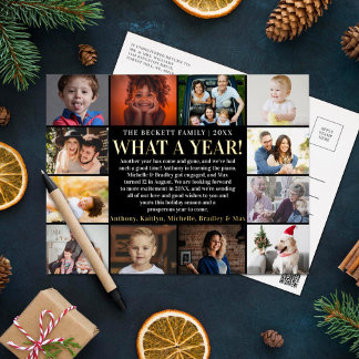 Modern What A Year In Review 12 Photo Collage Real Foil Holiday Postcard