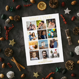 Modern What A Year In Review 12 Photo Collage Real Foil Holiday Postcard