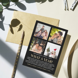 Modern What A Year In Review 4 Photo Collage Holiday Card