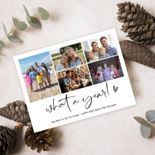Modern What A Year Photo Collage Holiday Postcard