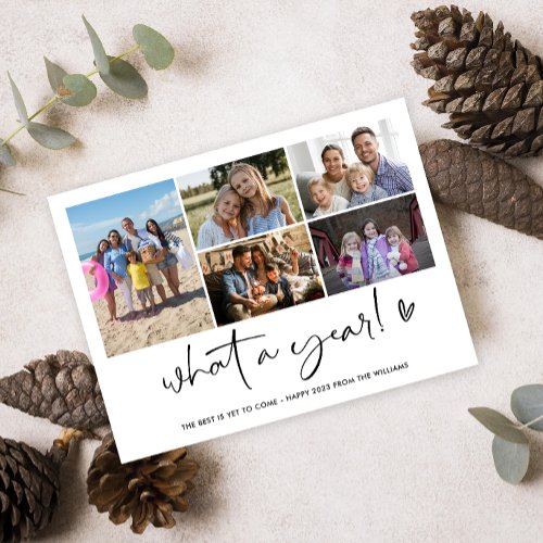 Modern What A Year Photo Collage  Holiday Postcard