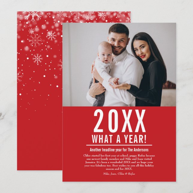 Modern What A Year Photo Year In Review Family Holiday Card (Front/Back)
