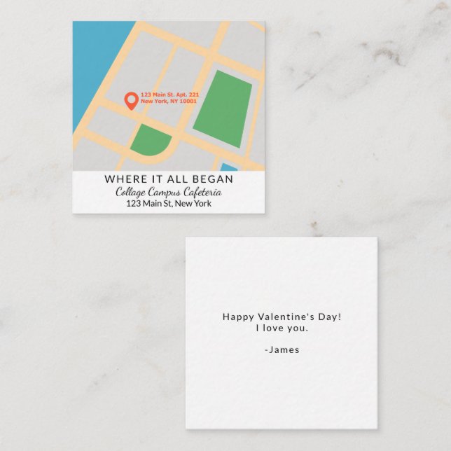 Modern Where It All Began Map Valentine's Day Note Card (Front/Back)