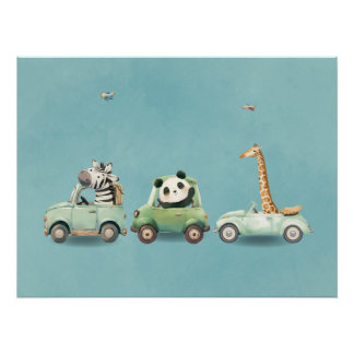 Modern Whimsical Animals in Vehicles Poster