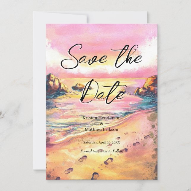 Modern Whimsical Beach Wedding Save The Date (Front)