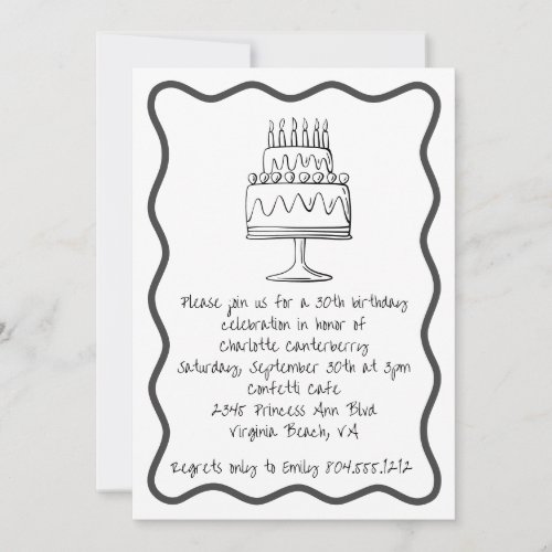 Modern Whimsical Birthday Cake Doodle Party  Invitation