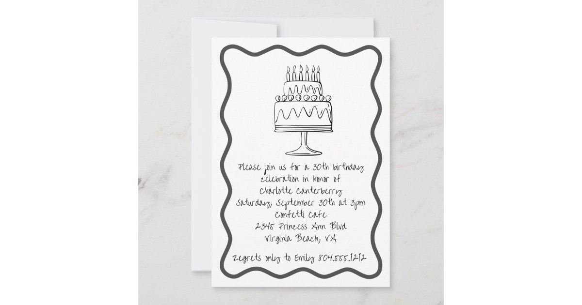 Modern Whimsical Birthday Cake Doodle Party Invitation | Zazzle
