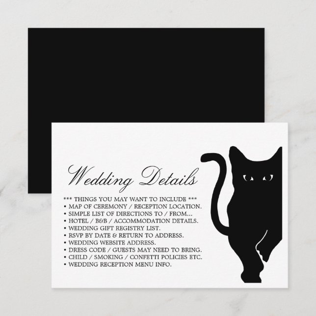 Modern Whimsical Black Cat Wedding Detail Enclosure Card (Front/Back)