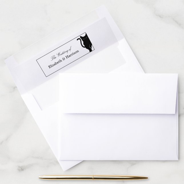 Modern Whimsical Black Cat Wedding Envelope Liner (Desk)
