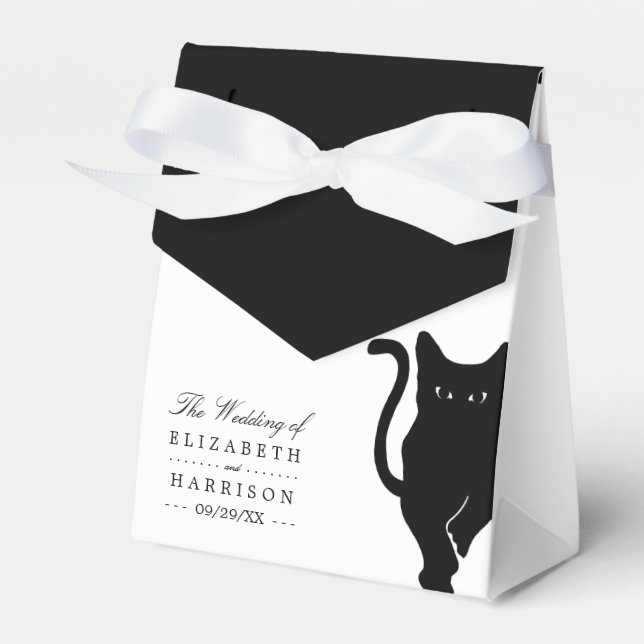 Modern Whimsical Black Cat Wedding Favor Boxes (Front Side)