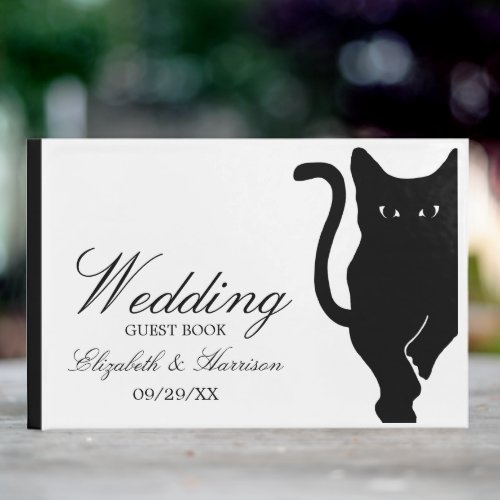 Modern Whimsical Black Cat Wedding Guest Book