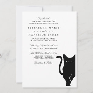 Modern Whimsical Black Cat Wedding Invitation