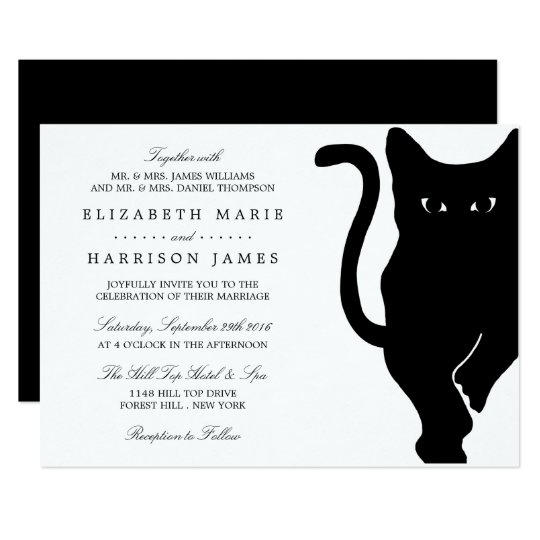 Modern Whimsical Black Cat Wedding Invitation Zazzle Com