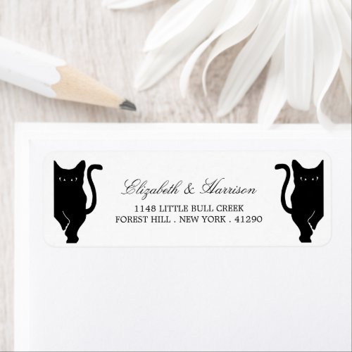 Modern Whimsical Black Cat Wedding Label