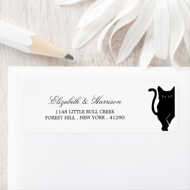 Modern Whimsical Black Cat Wedding Label (Insitu)