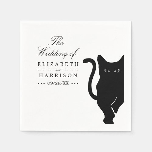 Modern Whimsical Black Cat Wedding Napkins