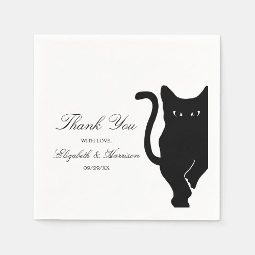 Modern Whimsical Black Cat Wedding Paper Napkins