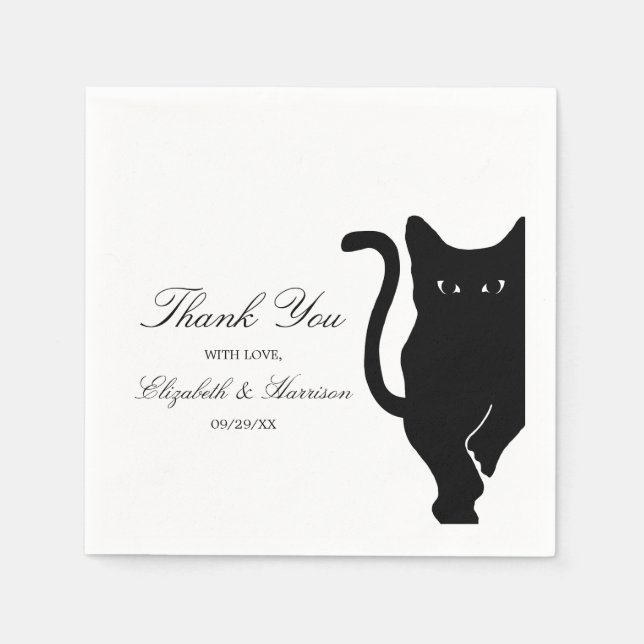 Modern Whimsical Black Cat Wedding Paper Napkins (Front)