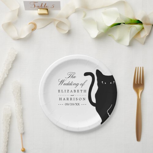 Modern Whimsical Black Cat Wedding Paper Plates